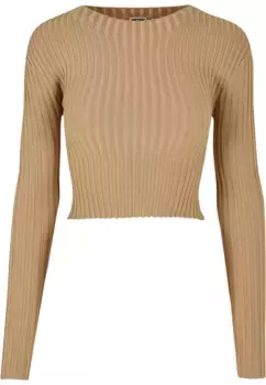 Свитер с круглым вырезом URBAN CLASSICS " Urban Classics Ladies Короткий вязаный свитер в рубчик с перекрученной спинкой", бежевый