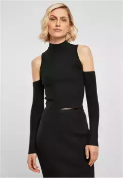 Свитер с круглым вырезом URBAN CLASSICS " Urban Classics Ladies с длинным рукавом и вязаными ребристыми рукавами", черный