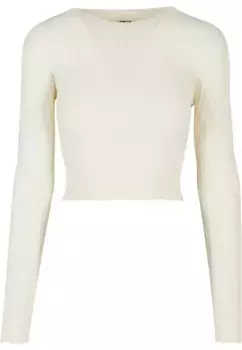 Свитер с круглым вырезом URBAN CLASSICS " Urban Classics Ladies Короткий вязаный свитер в рубчик с перекрученной спинкой", белый
