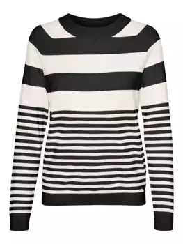 Свитер с круглым вырезом Vero Moda "VMHAPPINESS LS RAGLAN PULLOVE GA BOO REP", цвет Black Stripes:W. Birch
