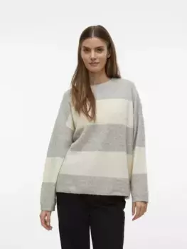 Свитер с круглым вырезом Vero Moda "VMNATAHLIE LS O-NECK PULLOVER GA NOOS", цвет Light Grey Melange Stripes:Birch