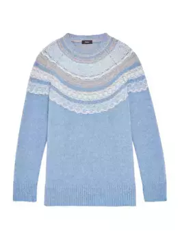 Свитер с круглым вырезом в стиле Fair Isle из смесовой шерсти Theory, синий
