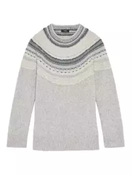 Свитер с круглым вырезом в стиле Fair Isle из смесовой шерсти Theory, серый