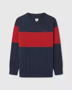 Свитер с круглым вырезом в стиле колор-блок для мальчика Pepe Jeans, темно-синий