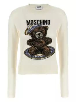 Свитер с круглым вырезом в технике интарсия Тедди Moschino, белый