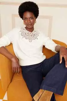 Свитер с круглым вырезом вязаными вставками и длинными рукавами Love & Roses, белый