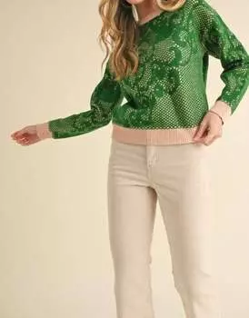 Свитер с кружевным узором зеленого цвета &merci