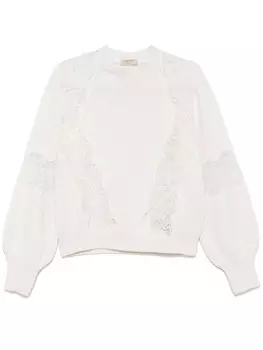 Свитер с кружевными деталями Elie Saab, белый