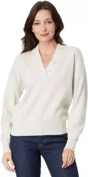 Свитер с легким воротником и шалевым воротником на пуговицах Lilla P, цвет Gardenia