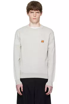 Свитер с лисой, аппликация на груди Maison Kitsun, серый