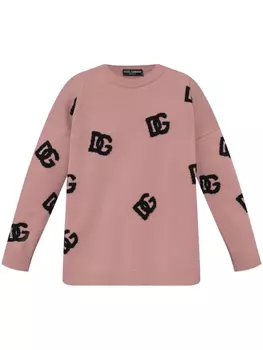 Свитер с логотипом Dolce & Gabbana и интарсией, розовый