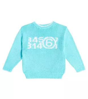 Свитер с логотипом из смесового хлопка Mm6 Maison Margiela, синий