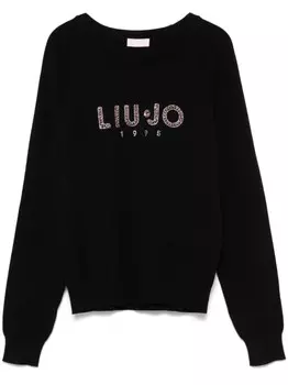 Свитер с логотипом из стразов LIU JO, черный