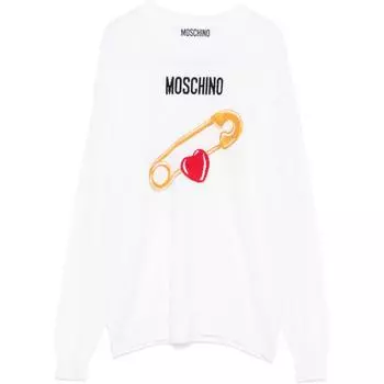 Свитер с логотипом, связанный интарсией MOSCHINO, белый