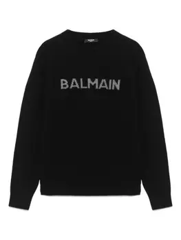 Свитер с логотипом в технике интарсия Balmain Kids, черный