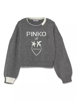 Свитер с логотипом в технике интарсия Pinko Kids, серый