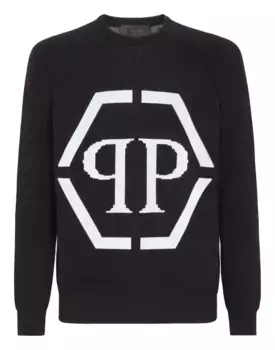 Свитер с логотипом вязки интарсия Philipp Plein, черный