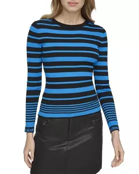 Свитер с манжетами и логотипом DKNY Stripe, синий