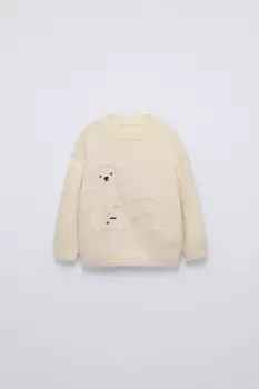 Свитер с медведем ZARA, экрю