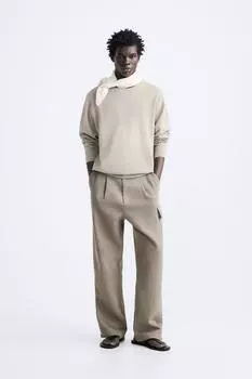 Свитер с мерцеризованной отделкой ZARA, бежевый