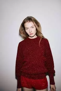Свитер с мишрусой и открытой спиной ZARA, красный
