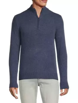 Свитер с молнией на четверть длины из мериносовой шерсти Saks Fifth Avenue, цвет Navy Ink