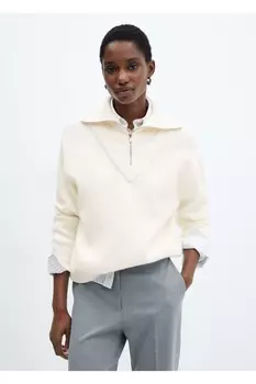 Свитер с молнией на воротнике Mango, экрю