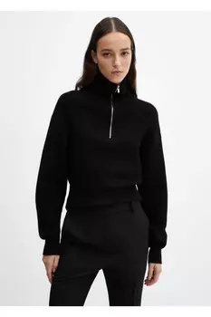 Свитер с молнией на воротнике Mango, черный
