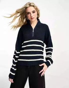 Свитер с молнией в четверть Brave Soul в темно-синюю полоску