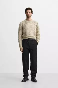 Свитер с необычными полосами ZARA, экрю/черный