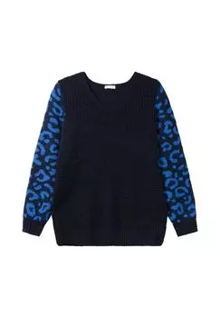 Свитер с объемными рукавами с узором Sheego by JoeBrowns, цвет Tiefblau Gemustert
