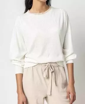 Свитер с отделкой крючком из белого льна Lilla P