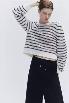 Свитер с открытой спиной ажурной вязки H&M, черный