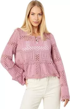 Свитер с открытой вышивкой и баской с длинными рукавами Lucky Brand, цвет Foxglove