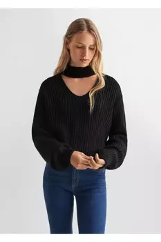 Свитер с открытым воротником Mango, черный