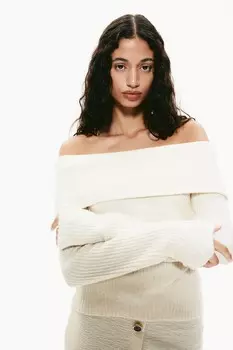 Свитер с открытыми плечами H&M, бежевый