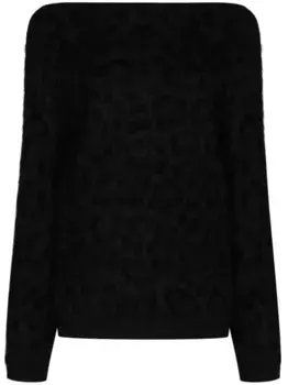 Свитер с открытыми плечами и леопардовым принтом VALENTINO GARAVANI, черный