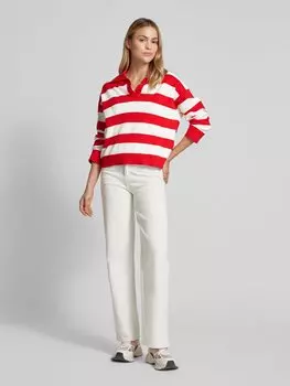 Свитер с отложным воротником и V-образным вырезом, модель «LOTIN» Mango, красный