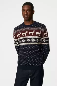 Свитер с овальным вырезом и зимним узором Marks & Spencer, красный