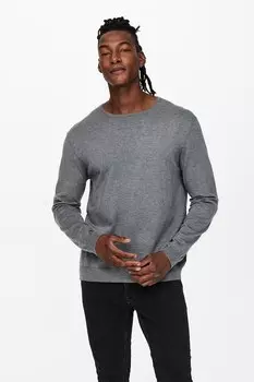 Свитер с овальным вырезом Only & Sons, серый