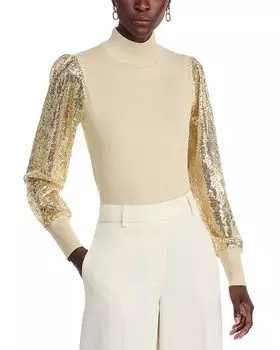 Свитер с пайетками на рукавах T Tahari, коричневый/бежевый