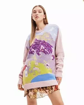 Свитер с пейзажем. Дизайн М. Кристиана Лакруа Desigual, розовый
