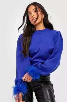 Свитер с перьями на руках Boohoo, кобальтовый