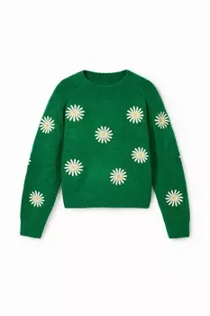 Свитер с правильными Ромашками Desigual, зеленый