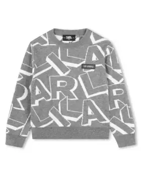 Свитер с принтом для мальчика и круглым вырезом Karl Lagerfeld Kids, светло-серый
