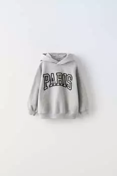 Свитер с принтом paris Zara, серый мергель