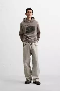 Свитер с принтом ZARA, коричневый