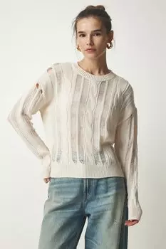 Свитер с прозрачными участками Happiness Istanbul, бежевый