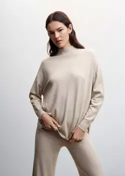 Свитер с разрезами по бокам MANGO, светлый/пастельно-серый