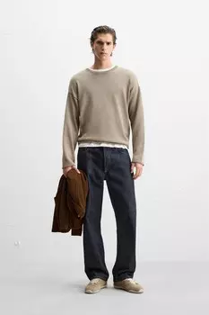 Свитер с рельефной отделкой ZARA, кэмел